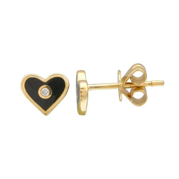 14k Yellow Gold Heart Enamel Earrings